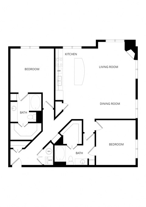Floor plan for 2 beds, 2 baths, 1405 sqft